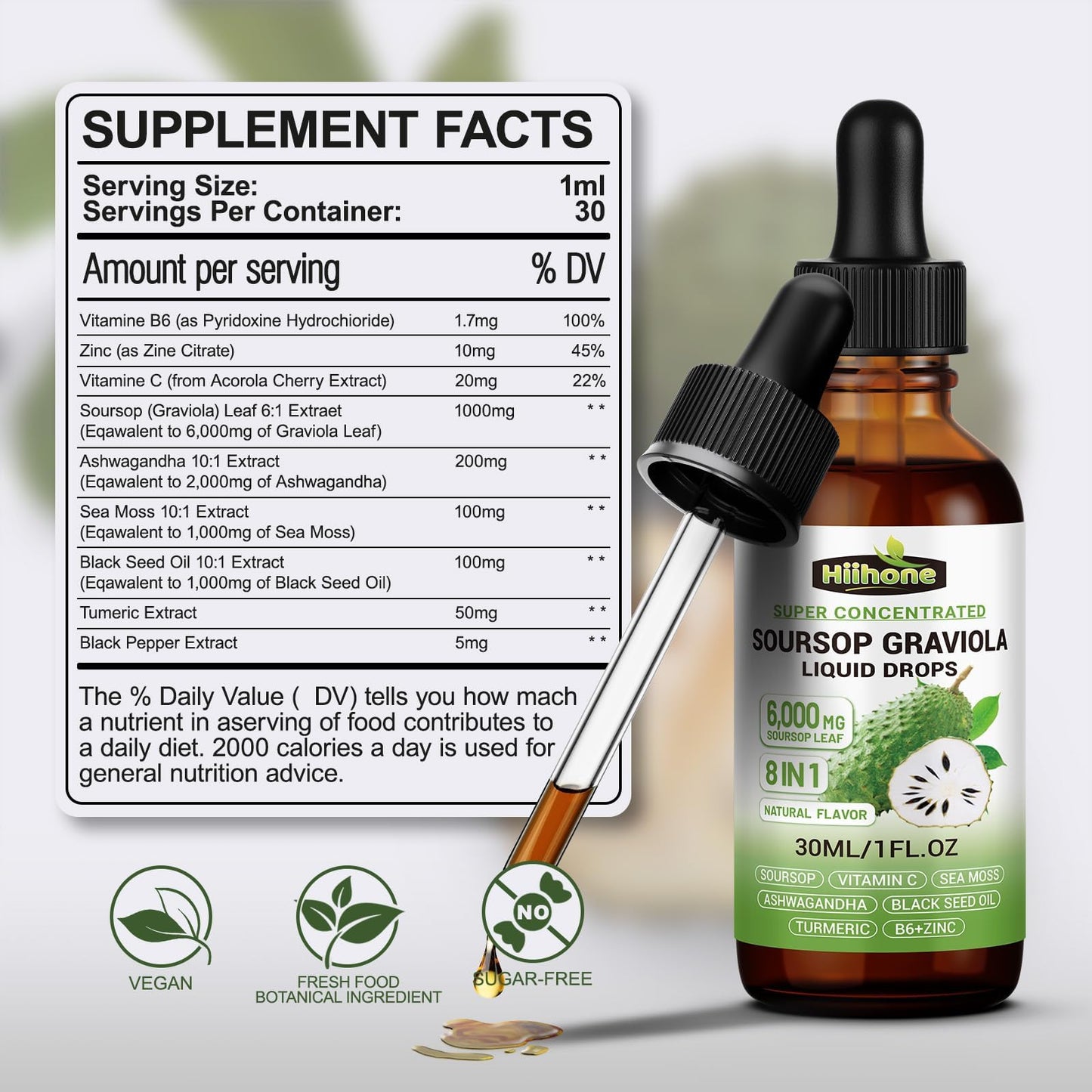 (2 Pack) 8-in-1 Graviola Soursop Liquid – Immune & Liver Support, Sea Moss, Ashwagandha, Turmeric | 1 Fl Oz