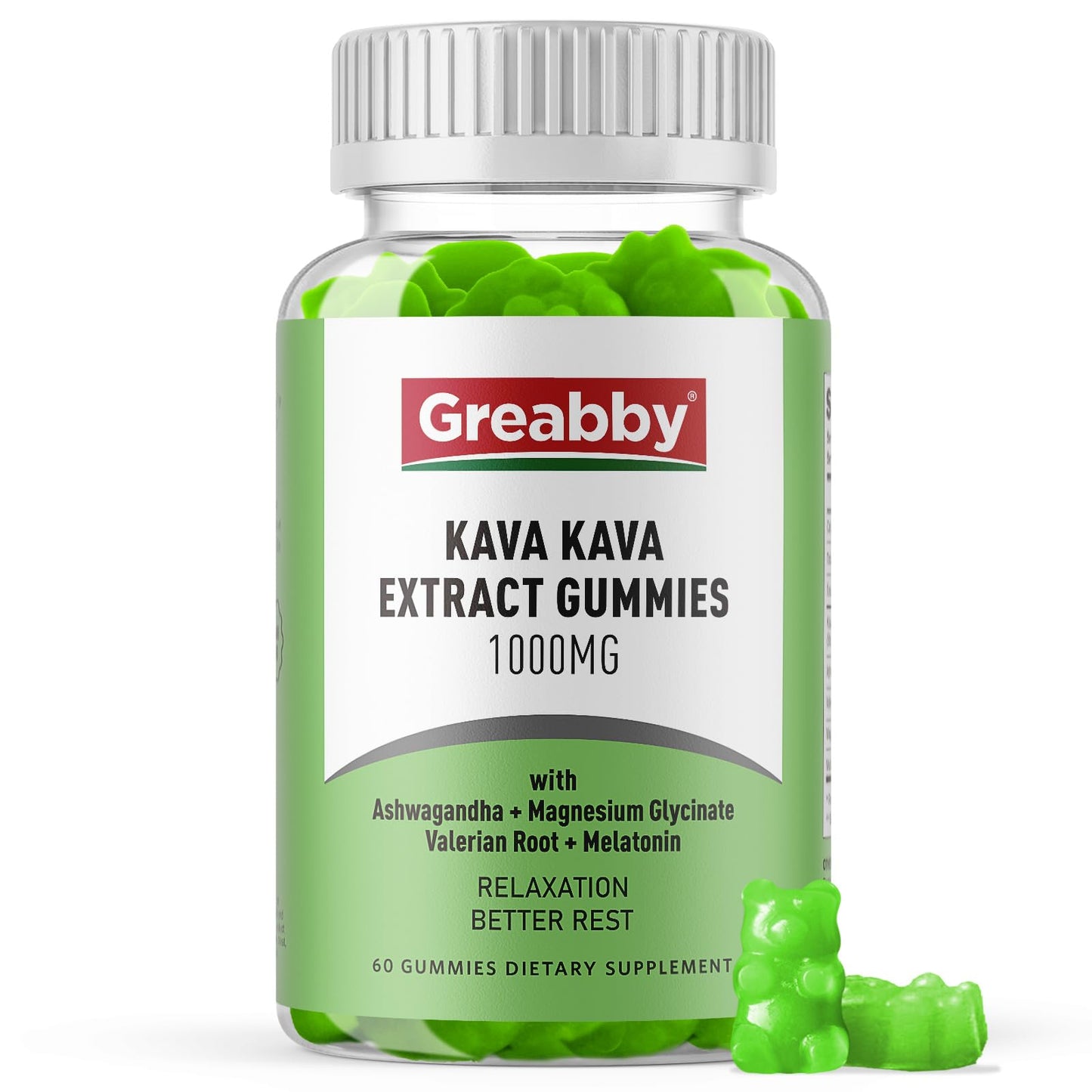 GREABBY Kava Kava Gummies 1000mg Per Serving, Sleep Support, Natural Lemon Flavor, 60 Vegan Gummies, Stress Relief & Relaxation Supplement