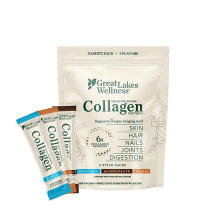 Great Lakes Wellness Collagen Peptides Powder – Skin, Hair, Nails, Joints & Digestion | 6 Sticks