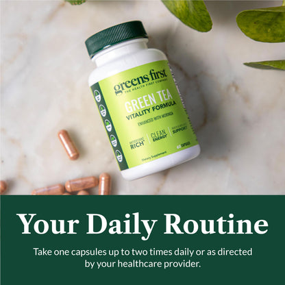 Greens First Green Tea Vitality Formula - Enhanced with Moringa - Antioxidant-Rich for Clean Energy - Vegan & Gluten-Free - 60 Capsules