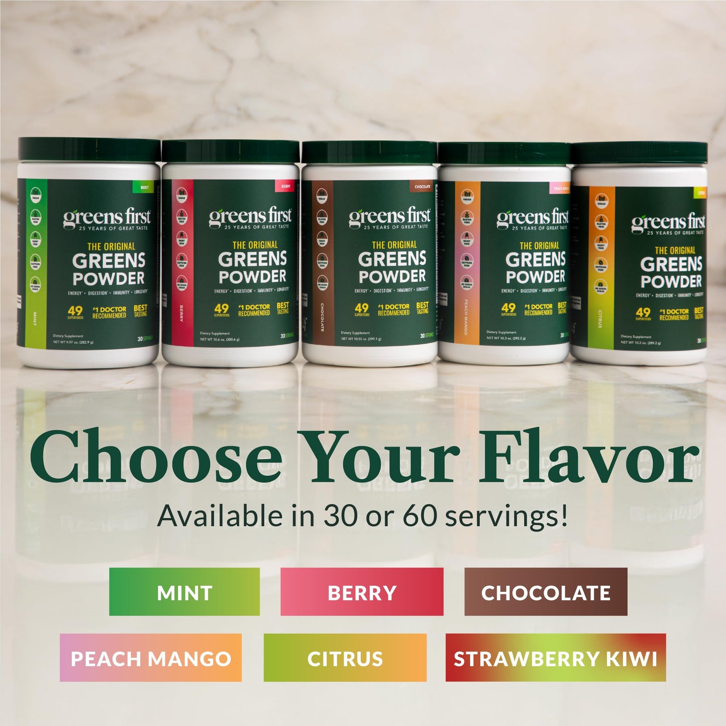 Greens First Original Greens Powder – 49 Superfoods, Peach Mango, 60 Servings