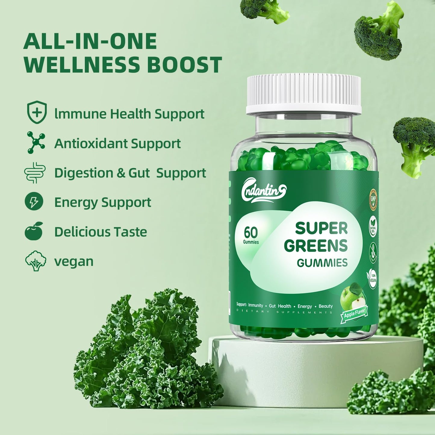 Multivitamin Super Greens Gummies for Women - Vegan Apple, 60 Count