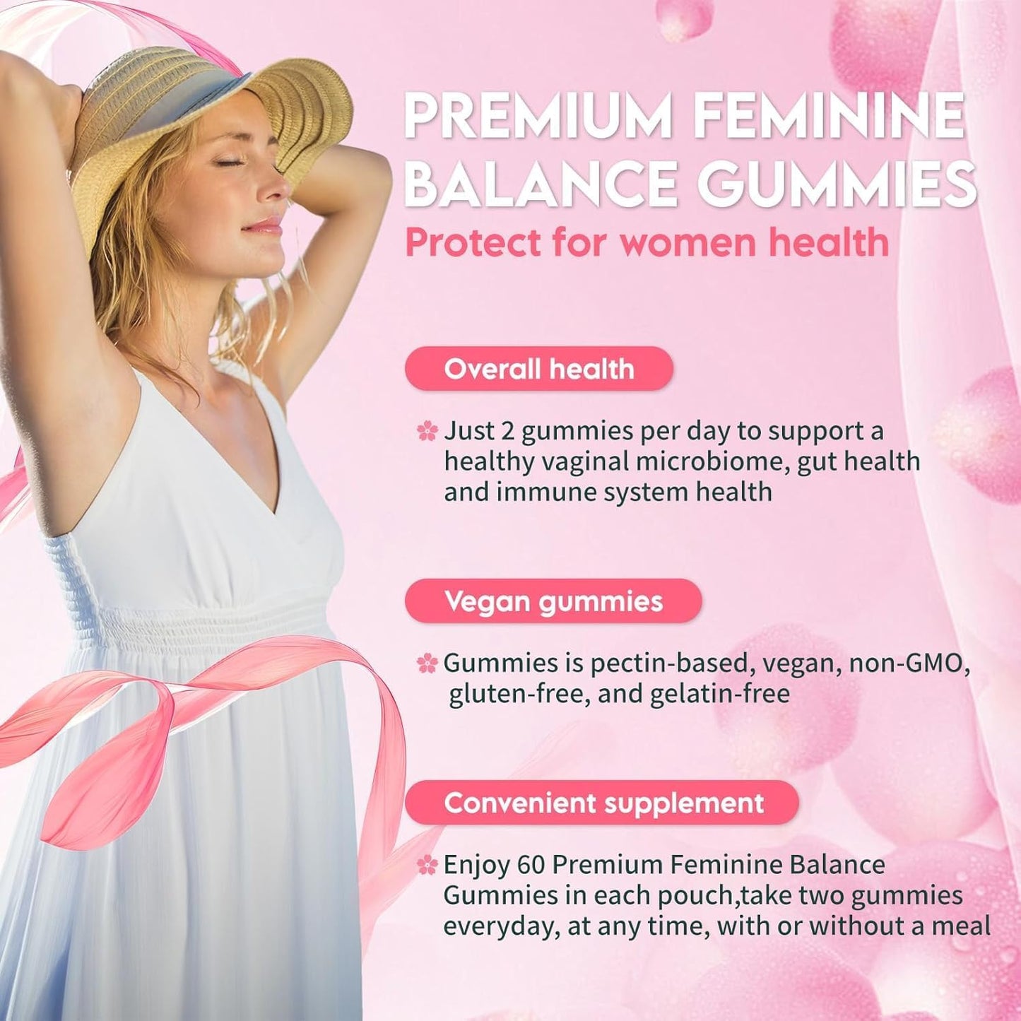 GUITI Premium Feminine Balance Gummies for Women – Pineapple Probiotic, Vegan & Gluten-Free, 60 Gummies