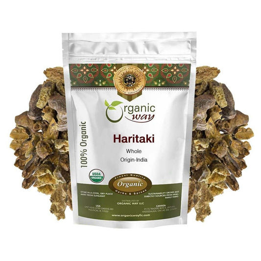 Organic Way Haritaki Intero 227 g | Haritaki Chebulic Myrobalan | Kosher e USDA Biologico | Vegano Senza OGM Senza Glutine | 100% Crudo dall'India