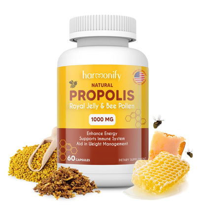 HARMONIFY Bee Pollen Propolis Royal Jelly Extract 1000mg – Immune Support Capsules