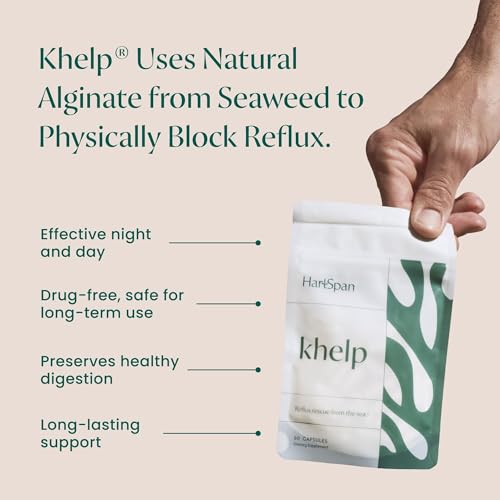 HartSpan Khelp All-Natural Reflux Support – Premium Alginate, Drug-Free, 60 Vegan Capsules