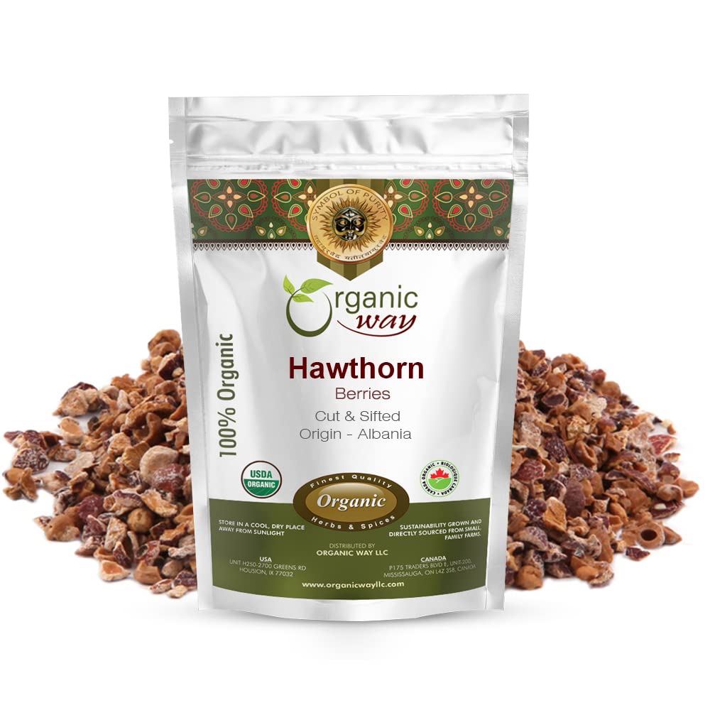 Organic Way Hawthorn Berries Cut & Sifted (Crataegus monogyna) – Albania, 4 oz | USDA Kosher | Vegan | Non-GMO | Gluten Free