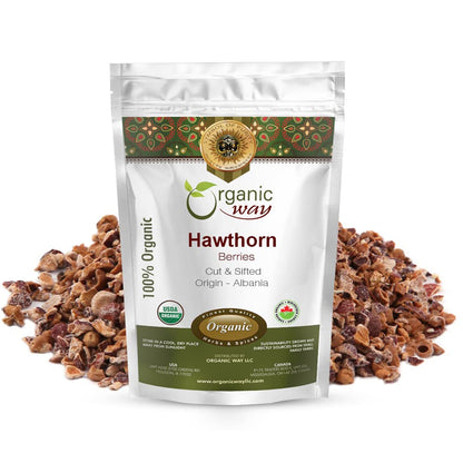 Organic Way Hawthorn Berries Cut & Sifted (Crataegus monogyna) – Albania, 4 oz | USDA Kosher | Vegan | Non-GMO | Gluten Free