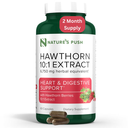 Super Potent Hawthorn Berry 10:1 Extract Capsules – Heart Health, Digestion & Glycemic Support | Non-GMO, Gluten Free, Vegan • USA (60 Count)