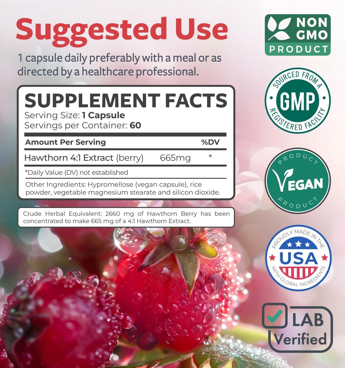 Super Potent Hawthorn Berry Extract Capsules – Heart Health, Digestive Support, Vegan, Non-GMO, Gluten Free (2-Month Supply)