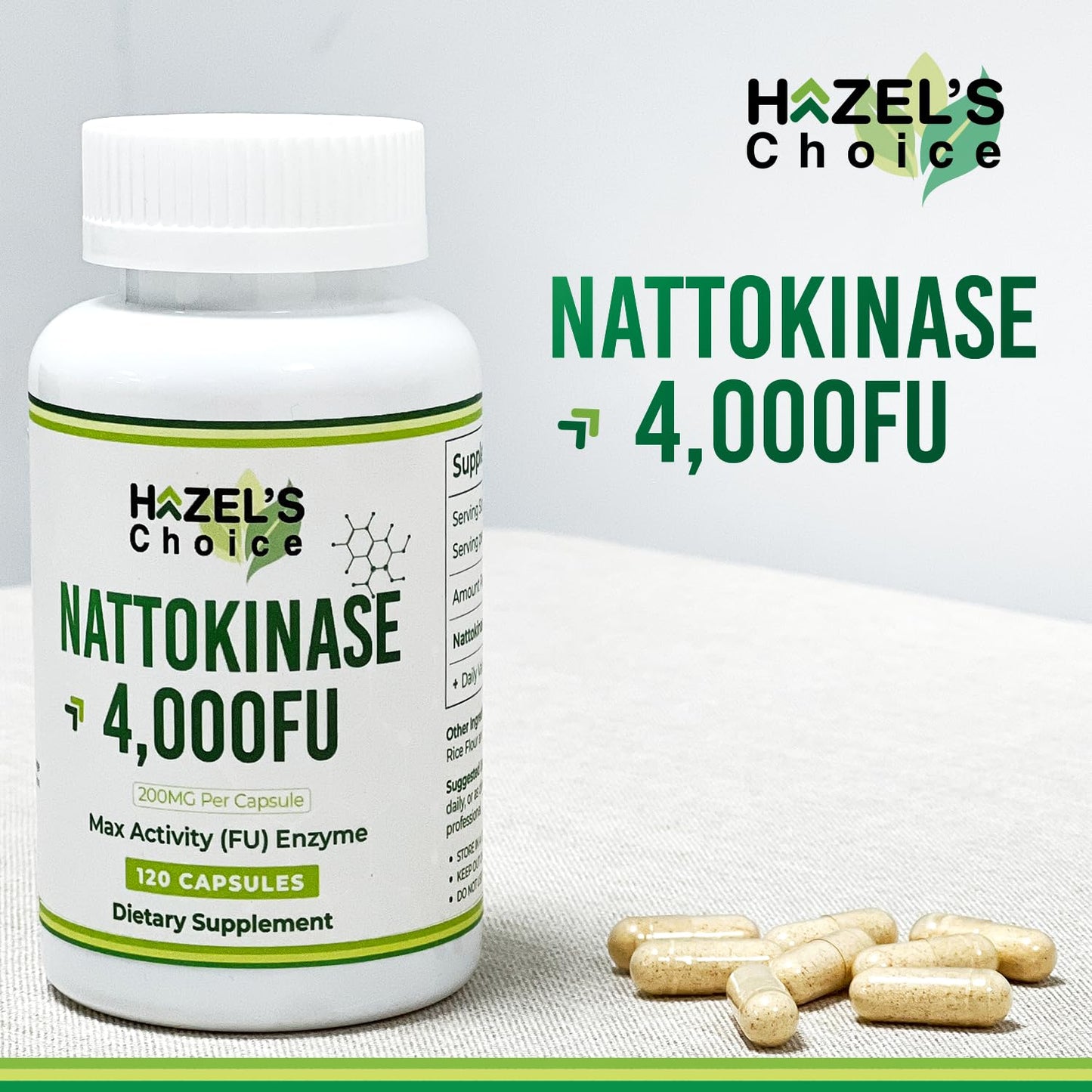 Hazel's Choice Nattokinase 4000 FU – 120 Capsules | 200 mg per Capsule | Non-GMO & Gluten-Free