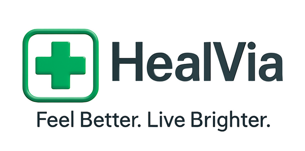 Healvia logo representing natural wellness, balance, and holistic health.