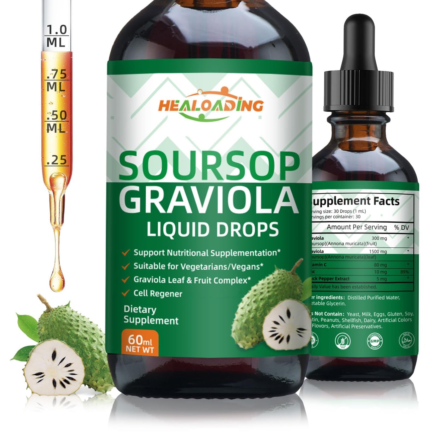 HEALOADING Soursop Bitters Drops - Organic Graviola Soursop Extract for Immune & Cell Support