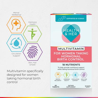 Health & Her Multivitamin for Women on Birth Control – Vegan & Gluten Free (60 Tablets)