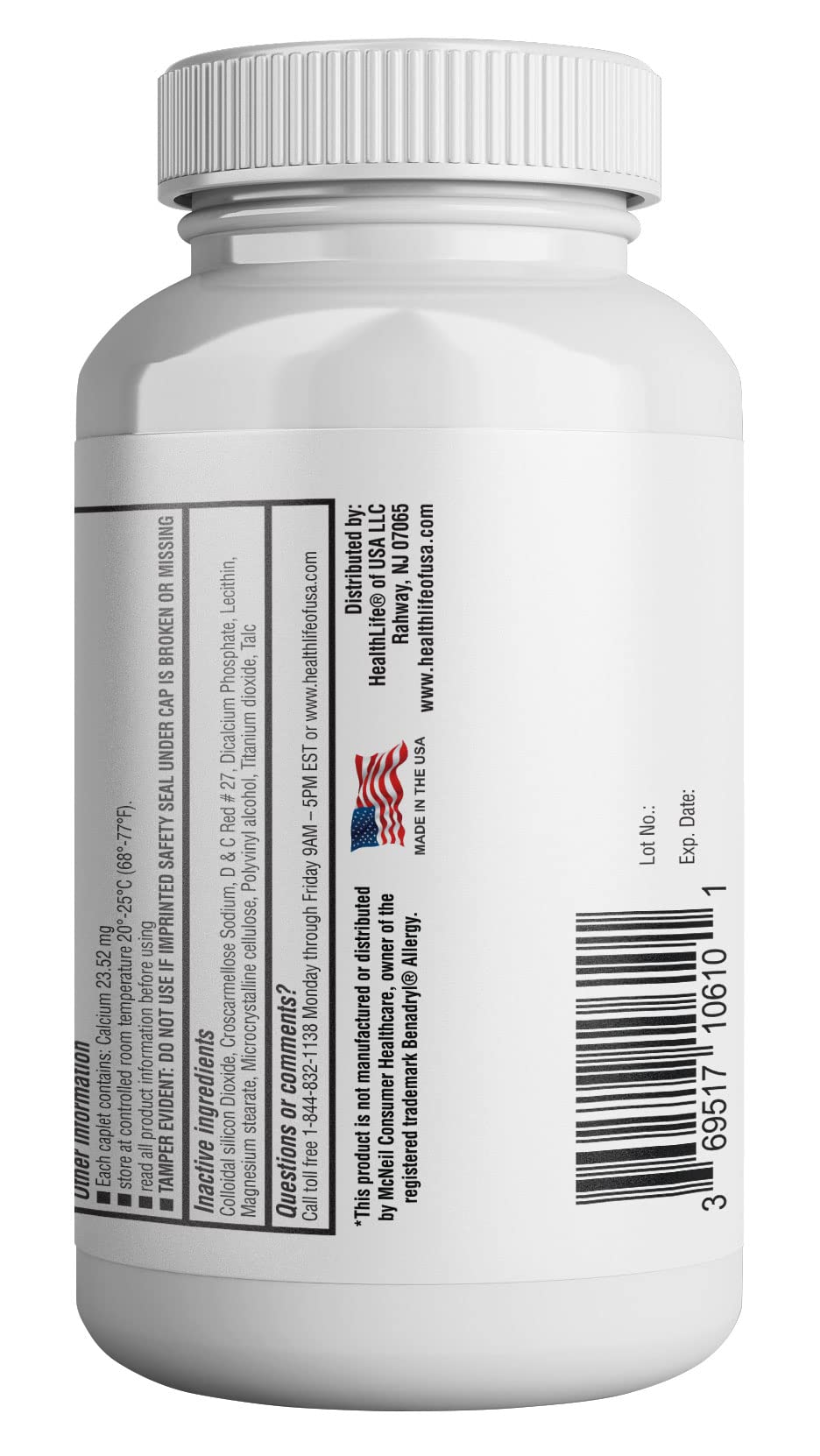 HEALTH LFE Allergy Relief Caplets 25 mg Diphenhydramine HCl – Pack of 2 (2000 Count) for Children & Adults