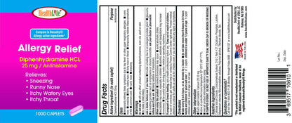 HEALTH LFE Allergy Relief Caplets 25 mg Diphenhydramine HCl – Pack of 2 (2000 Count) for Children & Adults