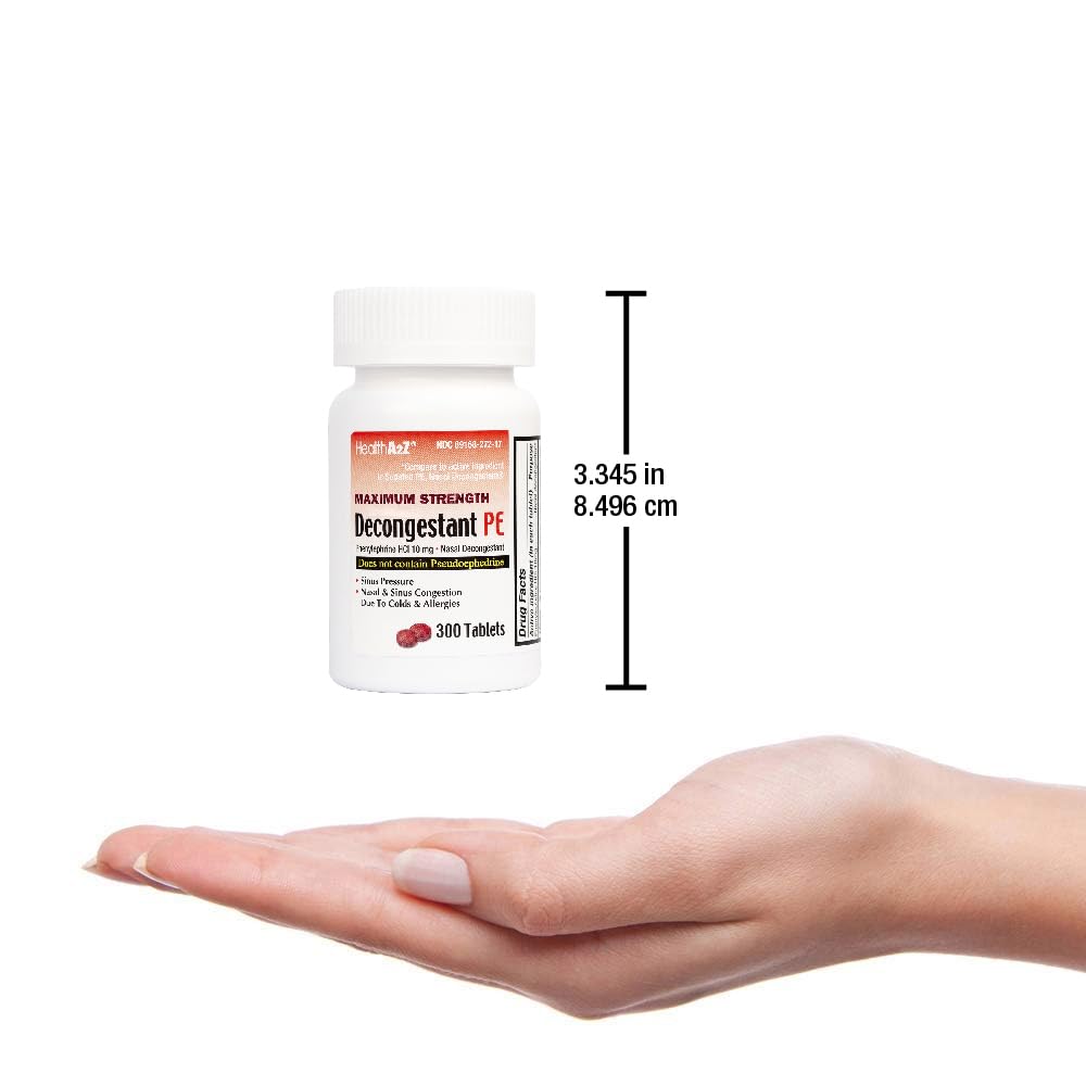 HealthA2Z Decongestant PE | Phenylephrine HCl 10 mg | Maximum Strength Nasal & Sinus Relief (300 Count, Pack of 2)