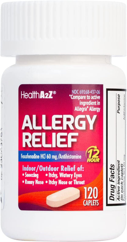 HealthA2Z Fexofenadine HCl 60mg – 12-Hour Allergy Relief (Indoor & Outdoor) – 120 Count
