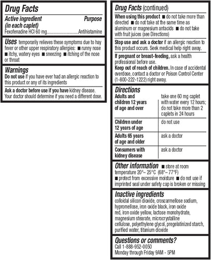 HealthA2Z Fexofenadine HCl 60mg – 12-Hour Allergy Relief (Indoor & Outdoor) – 120 Count