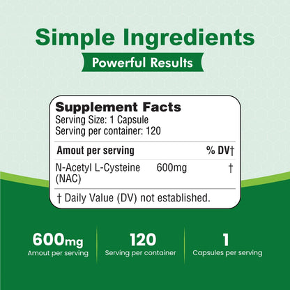 HealthLife NAC 600mg, 120 Capsules – Non-GMO, Gluten Free, 120 Servings