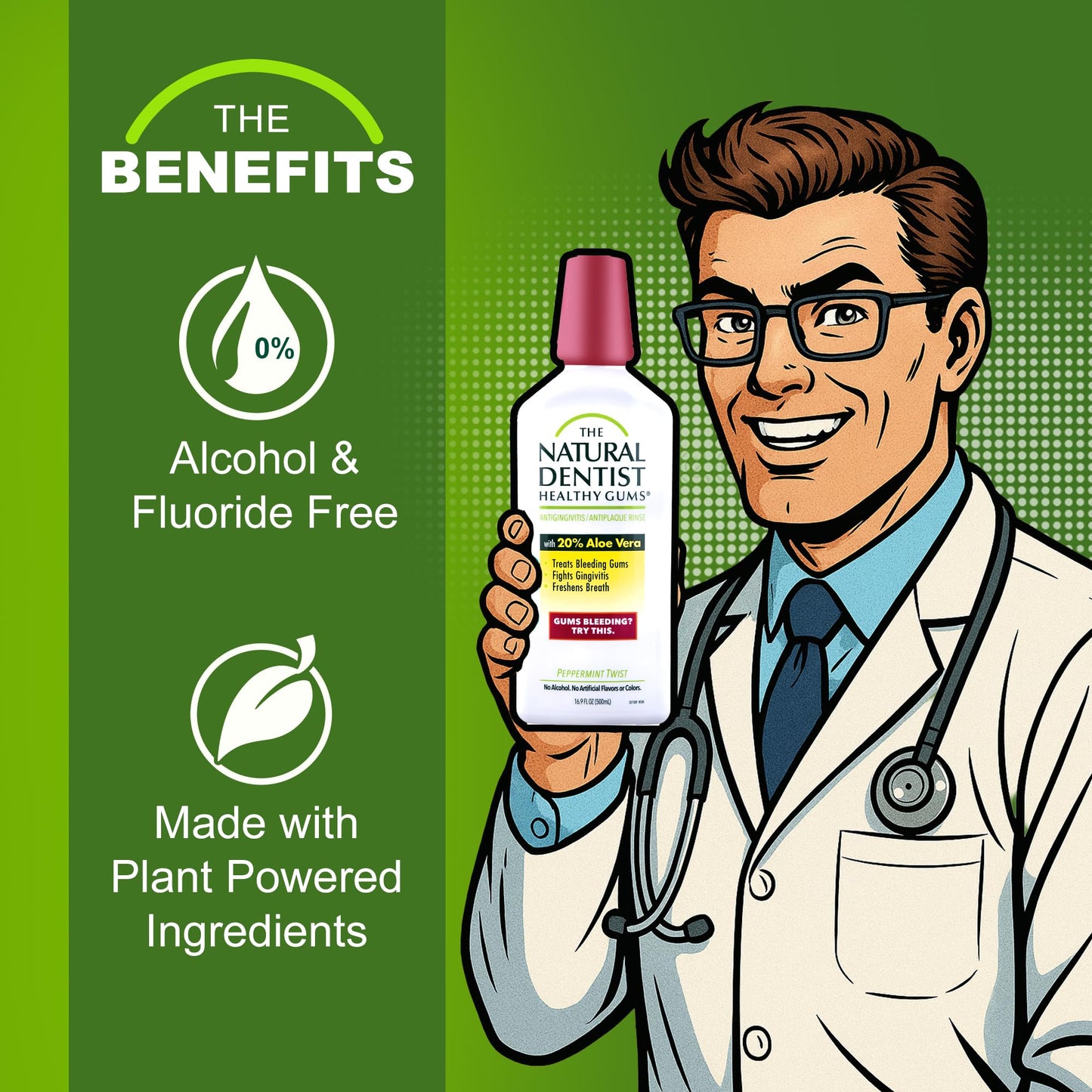 The Natural Dentist Healthy Gums Rinse – Antigingivitis/Antiplaque, Alcohol-Free, Aloe Vera, 16.9 oz