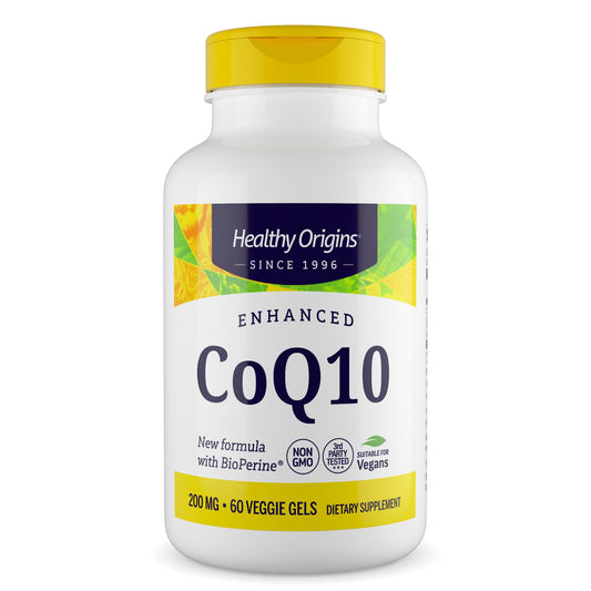 Healthy Origins CoQ10 200 ملجم مع BioPerine® – لصحة القلب والطاقة (60 كبسولة نباتية، خالٍ من الغلوتين، غير معدل وراثيًا)