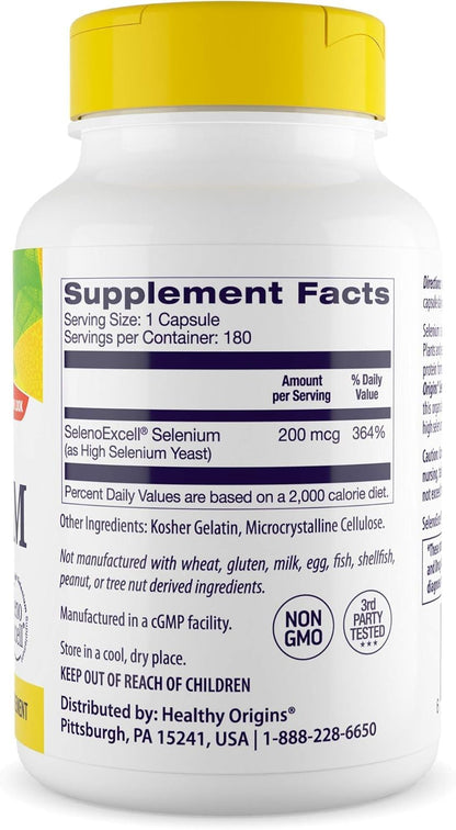 Healthy Origins Selenium 200 mcg | SelenoExcell, Fermented, Non-GMO