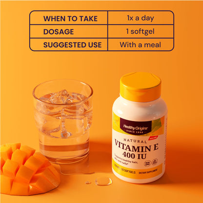 Healthy Origins Vitamin E 400 IU – Natural, Non-GMO, Gluten Free, 90 Softgels