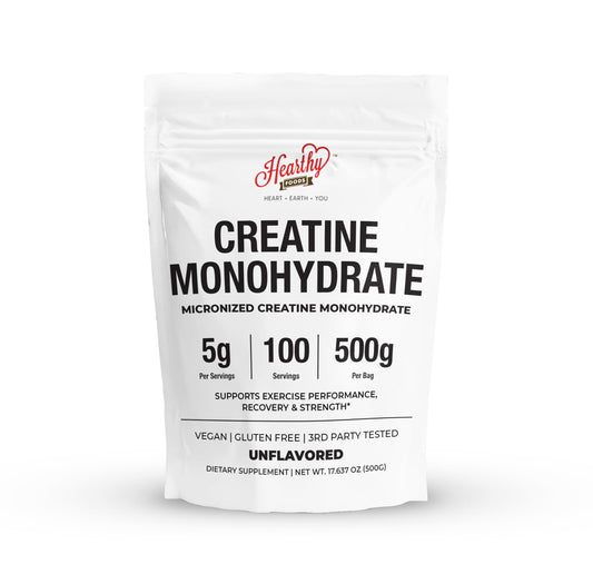 Hearthy Foods كرياتين مونوهيدرات ميكرونيزد بودر 500 جرام | 100 جرعة، بدون نكهة
