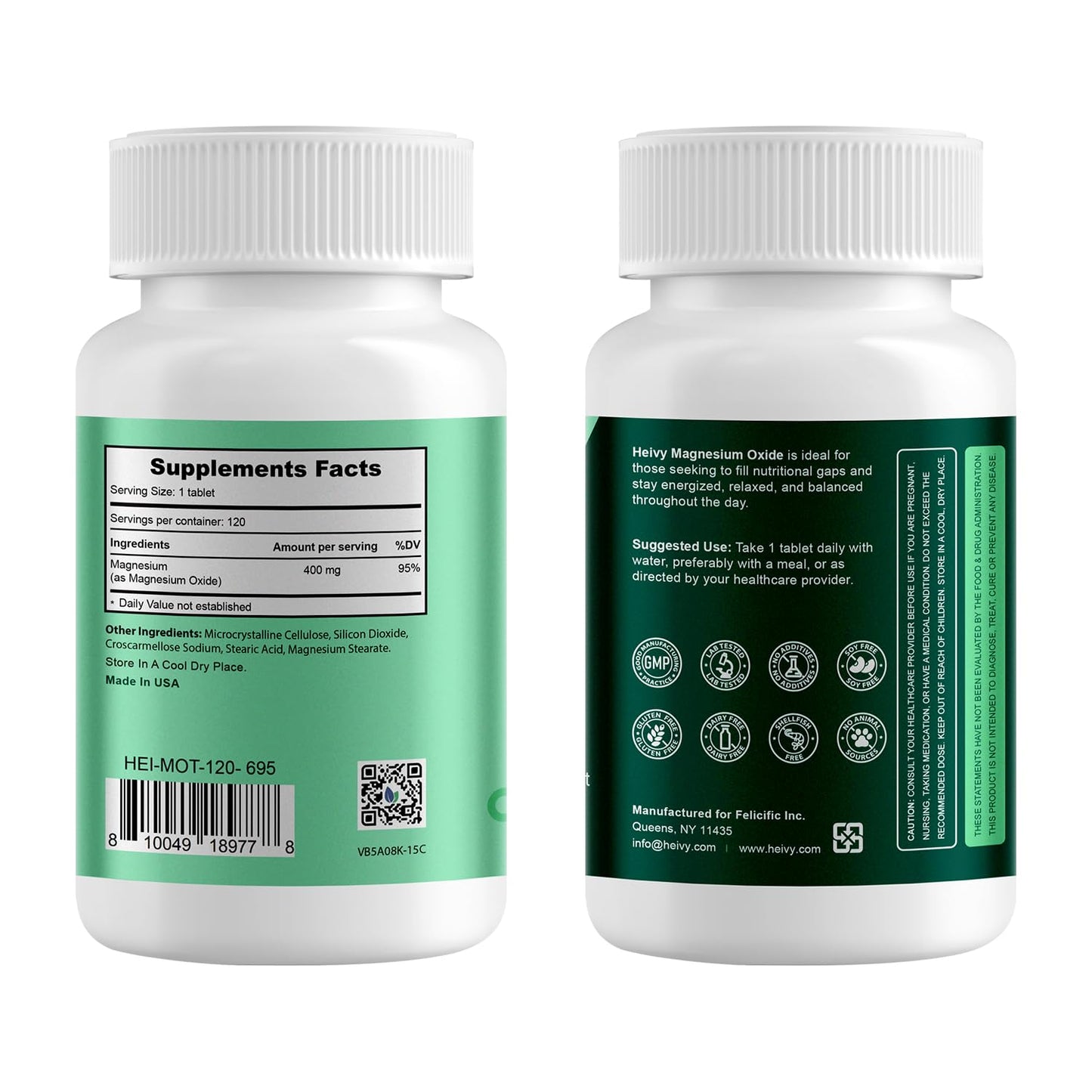Heivy Magnesium Oxide 400mg – Magnesium Supplement for Muscle Recovery & Relaxation | Vegan, Gluten-Free, Made in USA