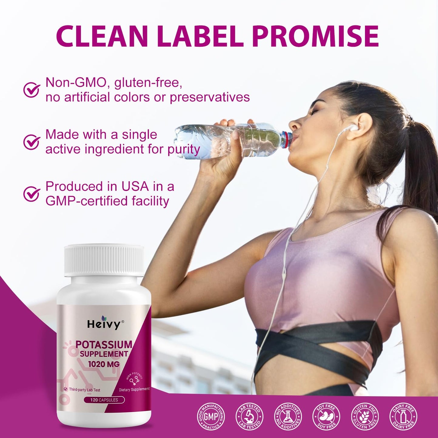 Heivy Potassium Supplement 1020 mg | Electrolyte Balance & Heart Health | 120 Veggie Capsules