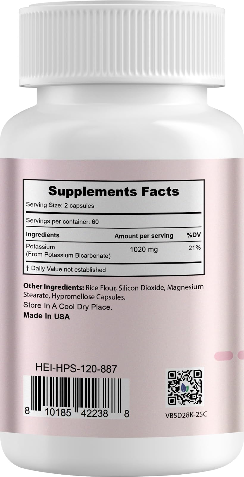 Heivy Potassium Supplement 1020 mg | Electrolyte Balance & Heart Health | 120 Veggie Capsules