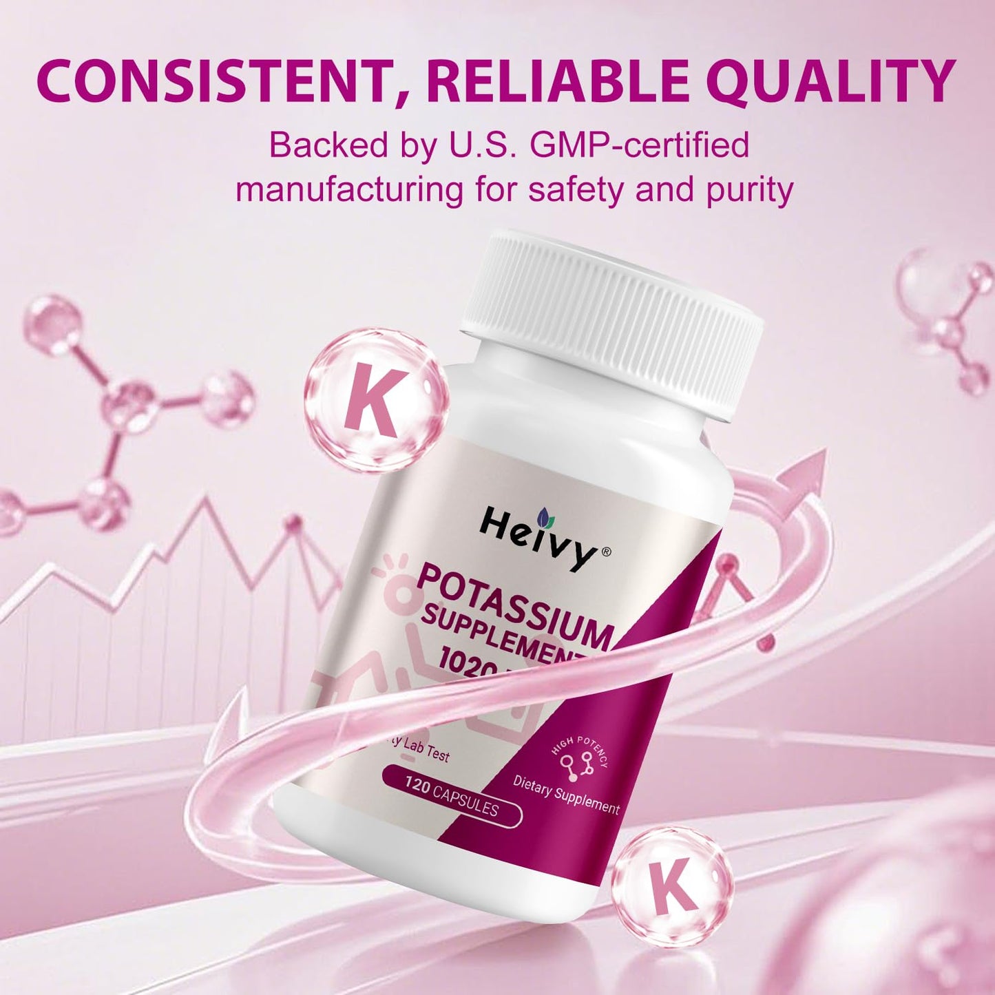 Heivy Potassium Supplement 1020 mg | Electrolyte Balance & Heart Health | 120 Veggie Capsules