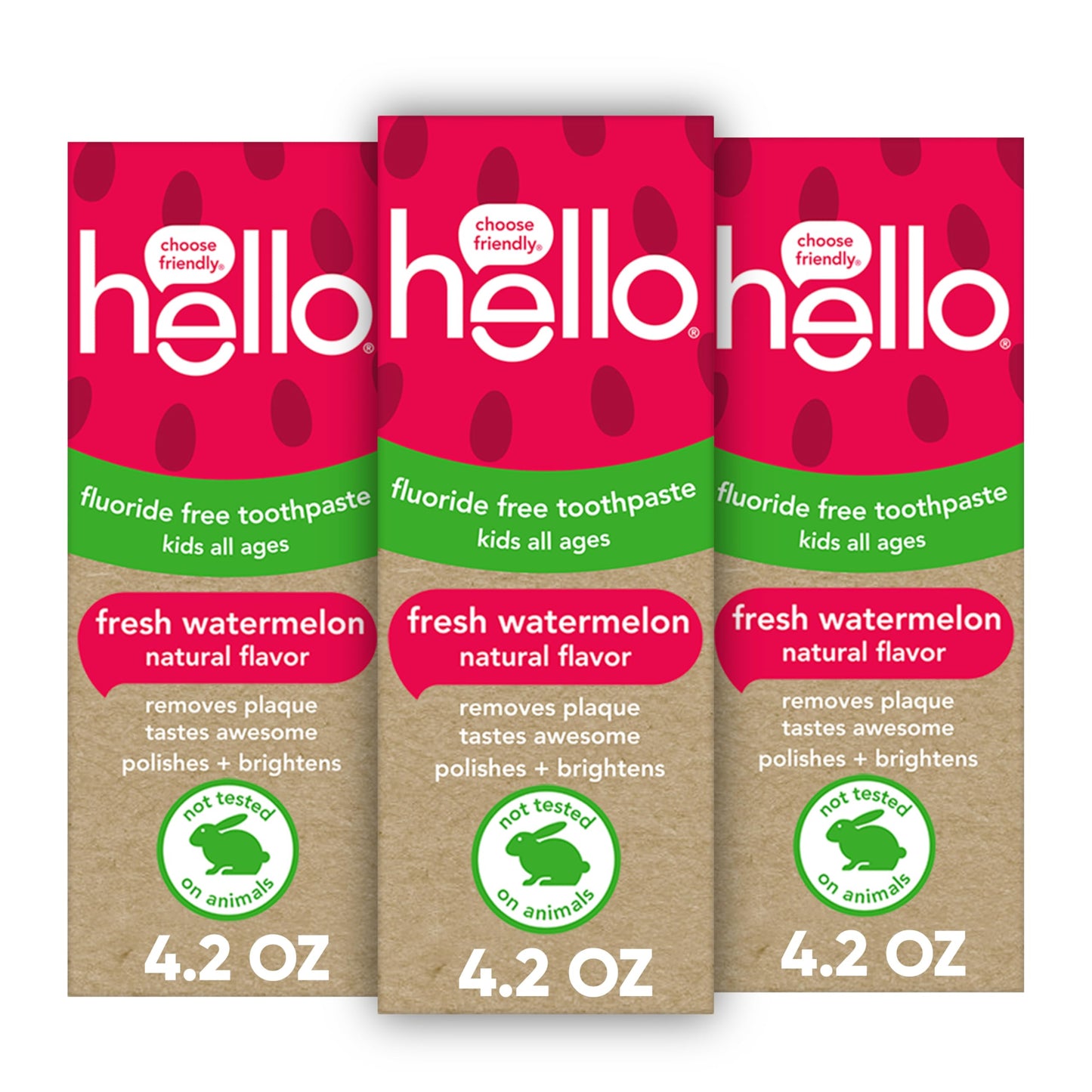 Hello Fresh Watermelon Fluoride Free Kids Toothpaste – 3 Pack, 4.2 oz Tubes