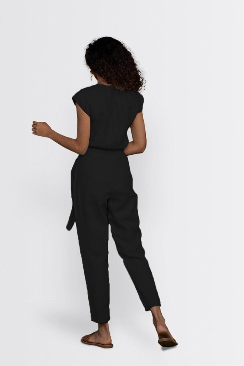 Hemp Jumpsuit with V-Neck, Micro Sleeves, and Pocket - Modern Design for Day or Night