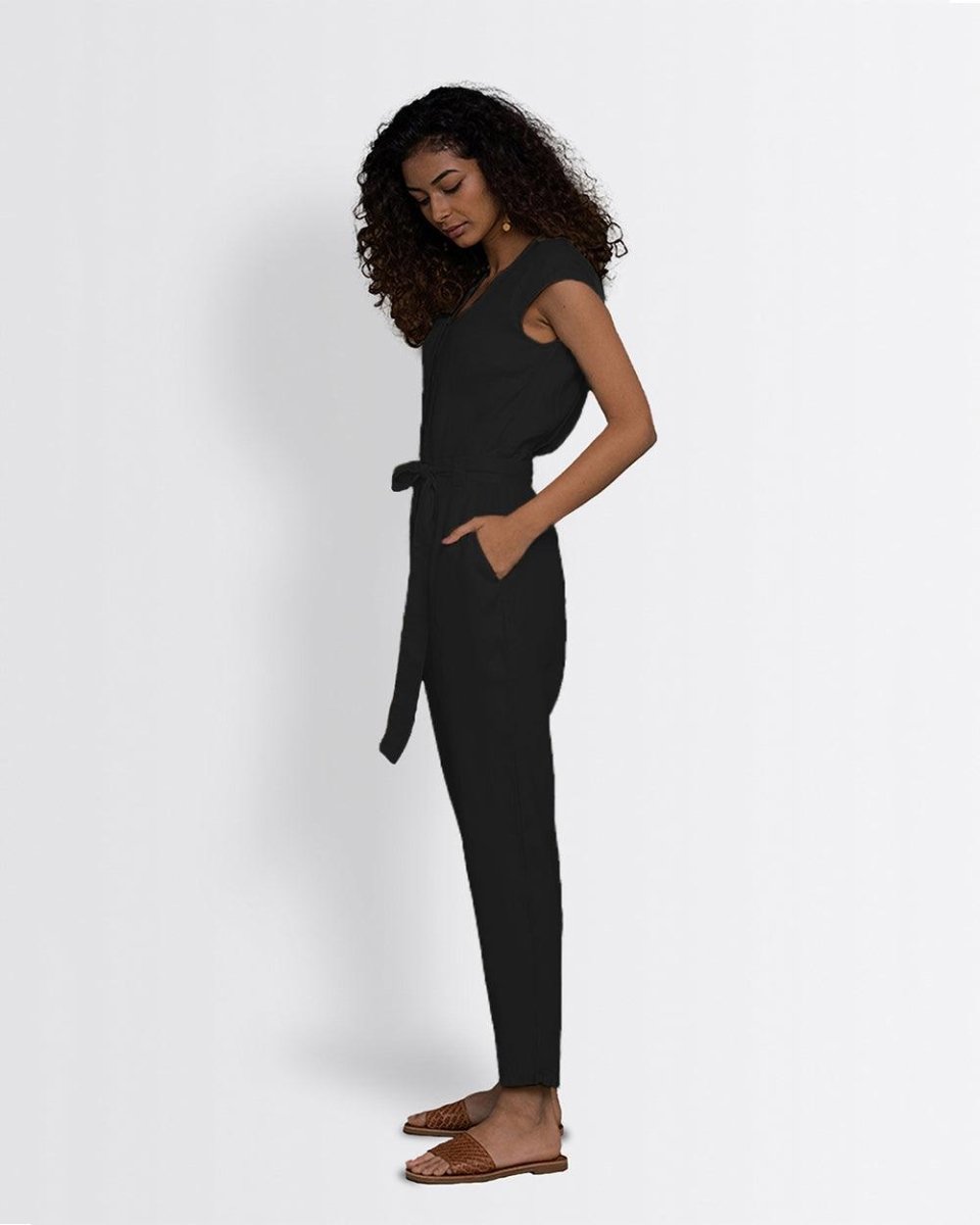 Hemp Jumpsuit with V-Neck, Micro Sleeves, and Pocket - Modern Design for Day or Night