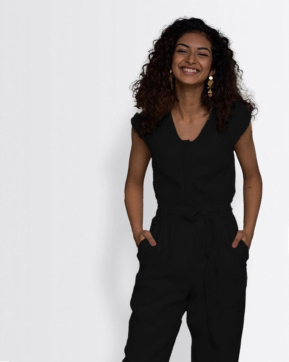 Hemp Jumpsuit with V-Neck, Micro Sleeves, and Pocket - Modern Design for Day or Night
