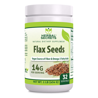 Herbal Secrets Organic Whole Flax Seeds Supplement – 14 g per Serving, 1 lb | Raw Vegan, Non-GMO, Gluten-Free, Made in USA