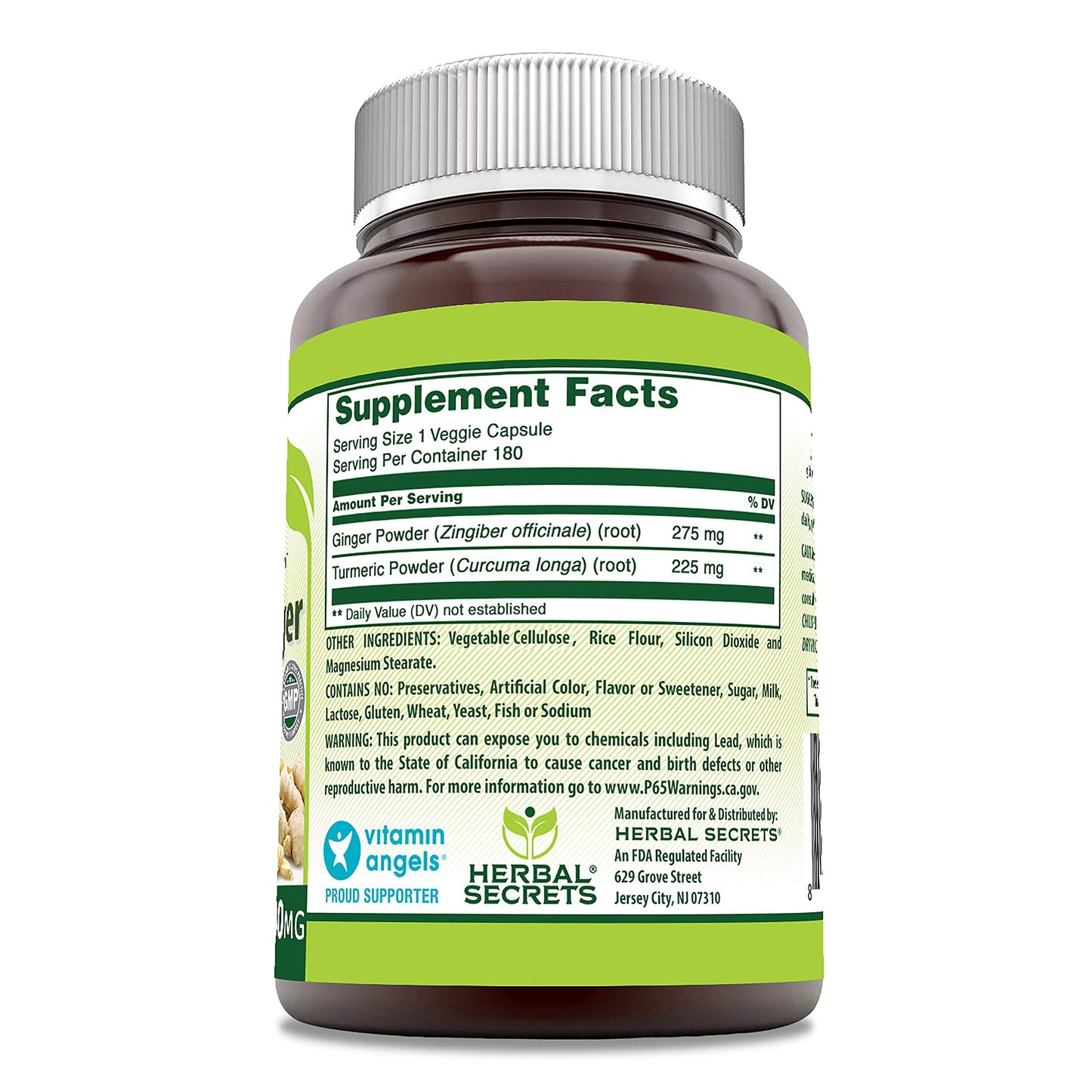 Herbal Secrets Turmeric & Ginger 500 mg Veggie Capsules - Non-GMO, Gluten Free, USA Made
