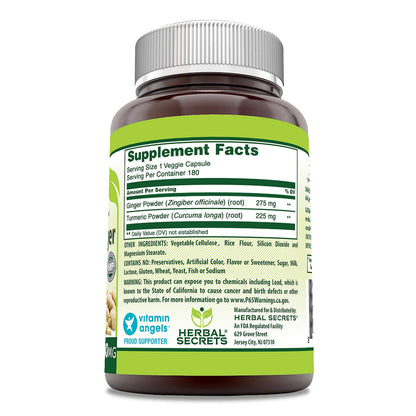 Herbal Secrets Turmeric & Ginger 500 mg Veggie Capsules - Non-GMO, Gluten Free, USA Made