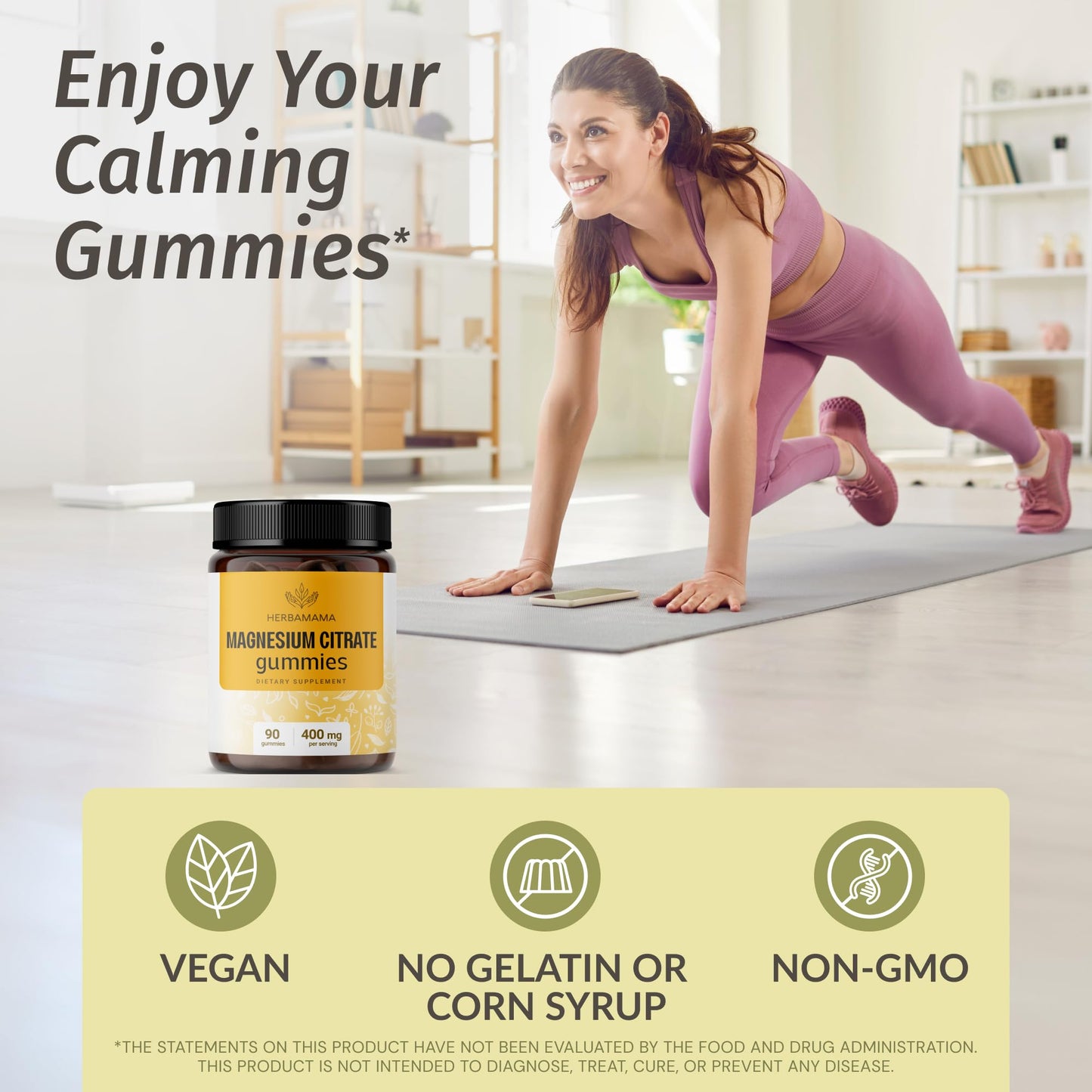 Herbamama Calm Magnesium Gummies - 400mg | Vegan & Non-GMO | Banana Flavor