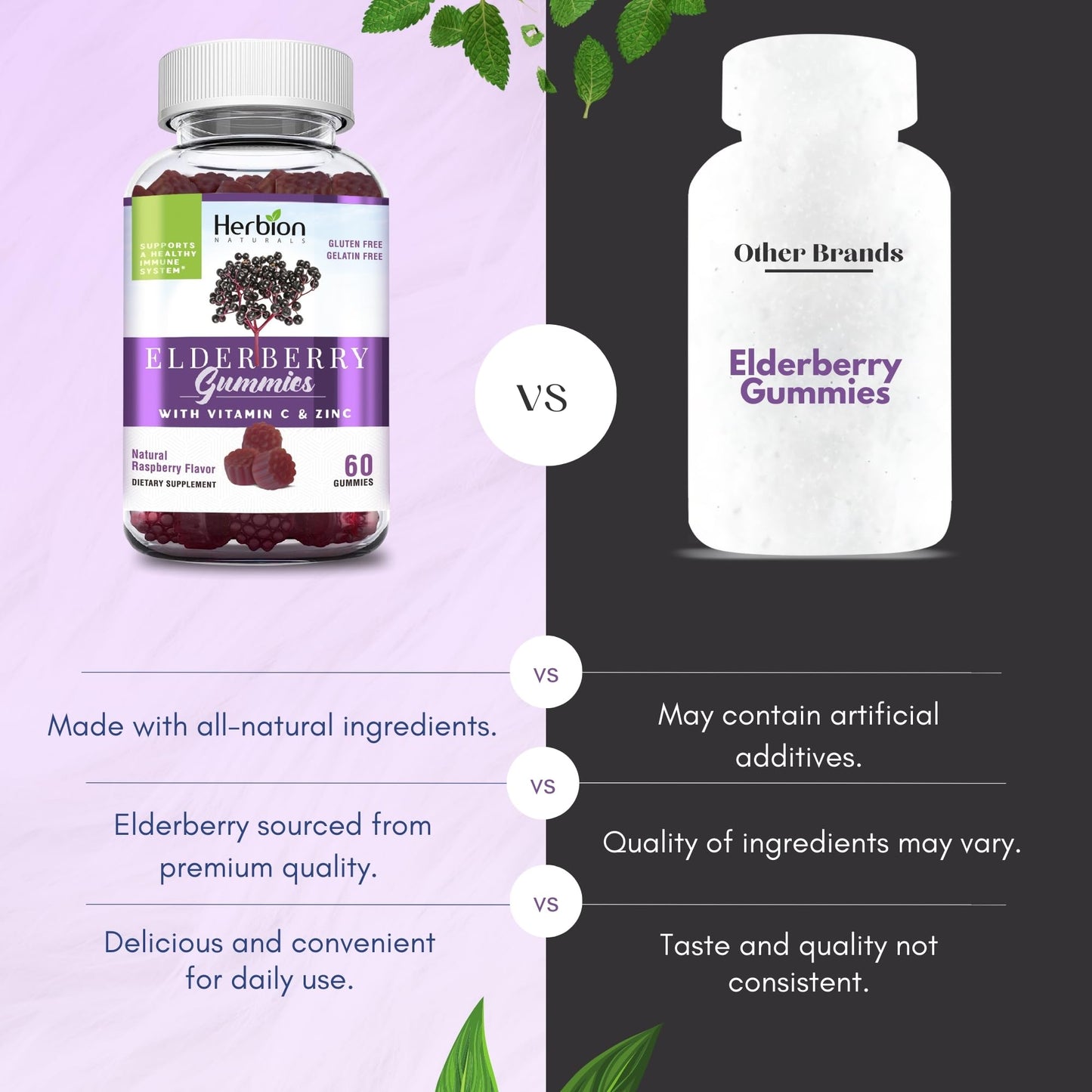 HERBION Elderberry Gummies with Vitamin C & Zinc | Immune Support, Gluten-Free & Gelatin-Free, 60 Gummies (USA Made)