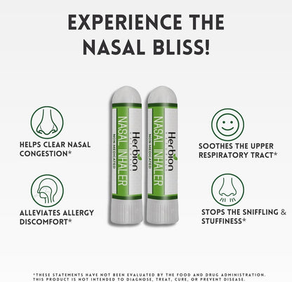 HERBION Naturals Nasal Inhaler - Non-Medicated Essential Oil Relief for Congestion & Sinus Pressure (Pack of 2)