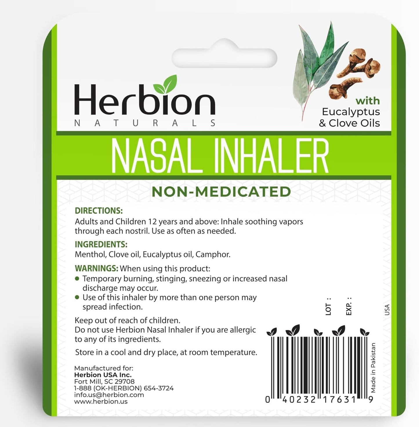 HERBION Naturals Nasal Inhaler - Non-Medicated Essential Oil Relief for Congestion & Sinus Pressure (Pack of 2)