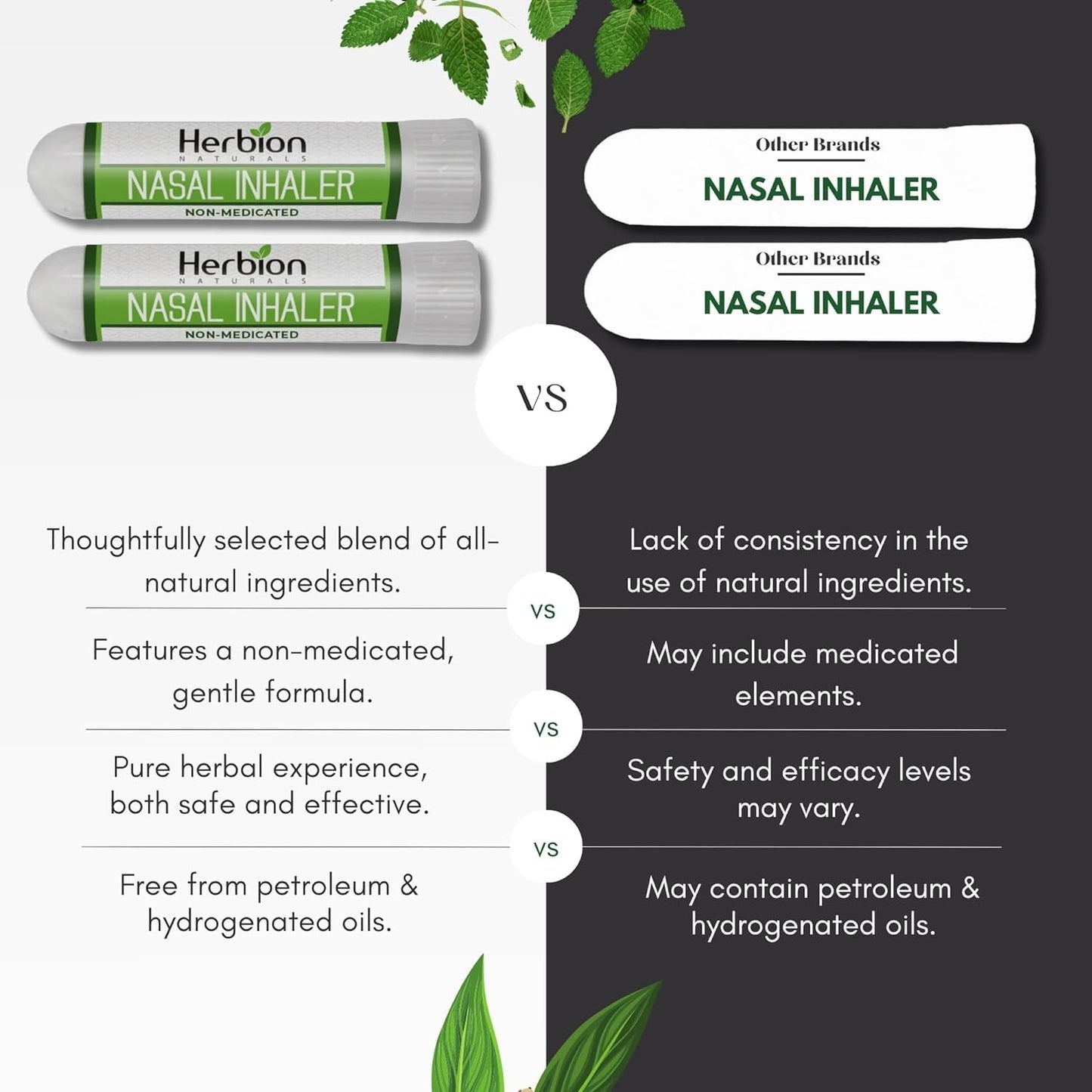 HERBION Naturals Nasal Inhaler - Non-Medicated Essential Oil Relief for Congestion & Sinus Pressure (Pack of 2)