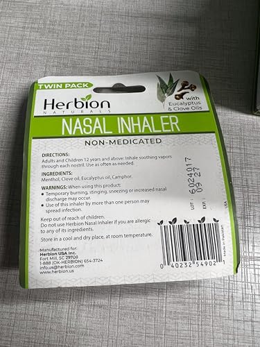 HERBION Naturals Nasal Inhaler - Non-Medicated Essential Oil Relief for Congestion & Sinus Pressure (Pack of 2)