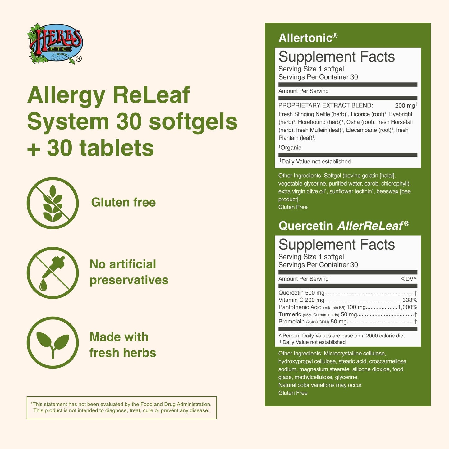 Herbs, Etc. Allergy ReLeaf System – Seasonal Allergy Support (30 Servings)