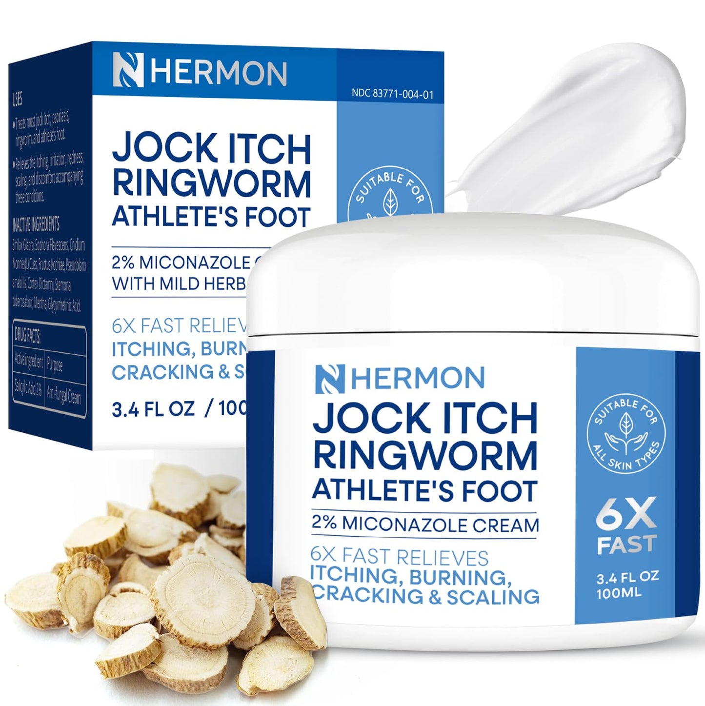 Hermon Jock Itch Cream - Antifungal Ringworm & Psoriasis Treatment for Humans, 100ml