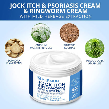 Hermon Jock Itch Cream - Antifungal Ringworm & Psoriasis Treatment for Humans, 100ml