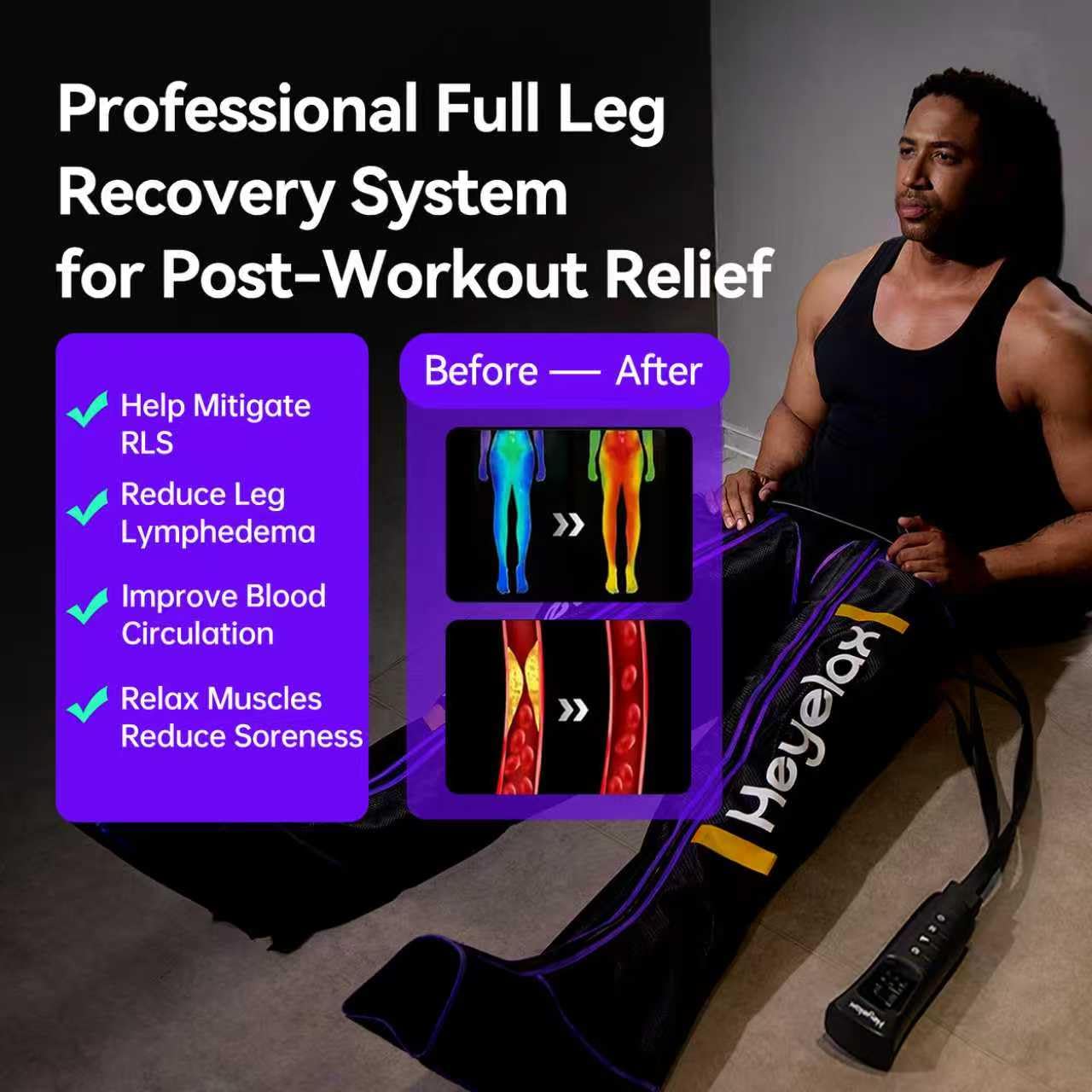Heyelax Leg Compression Massager – Full-Leg Therapy Boots (Small) for Circulation & Recovery